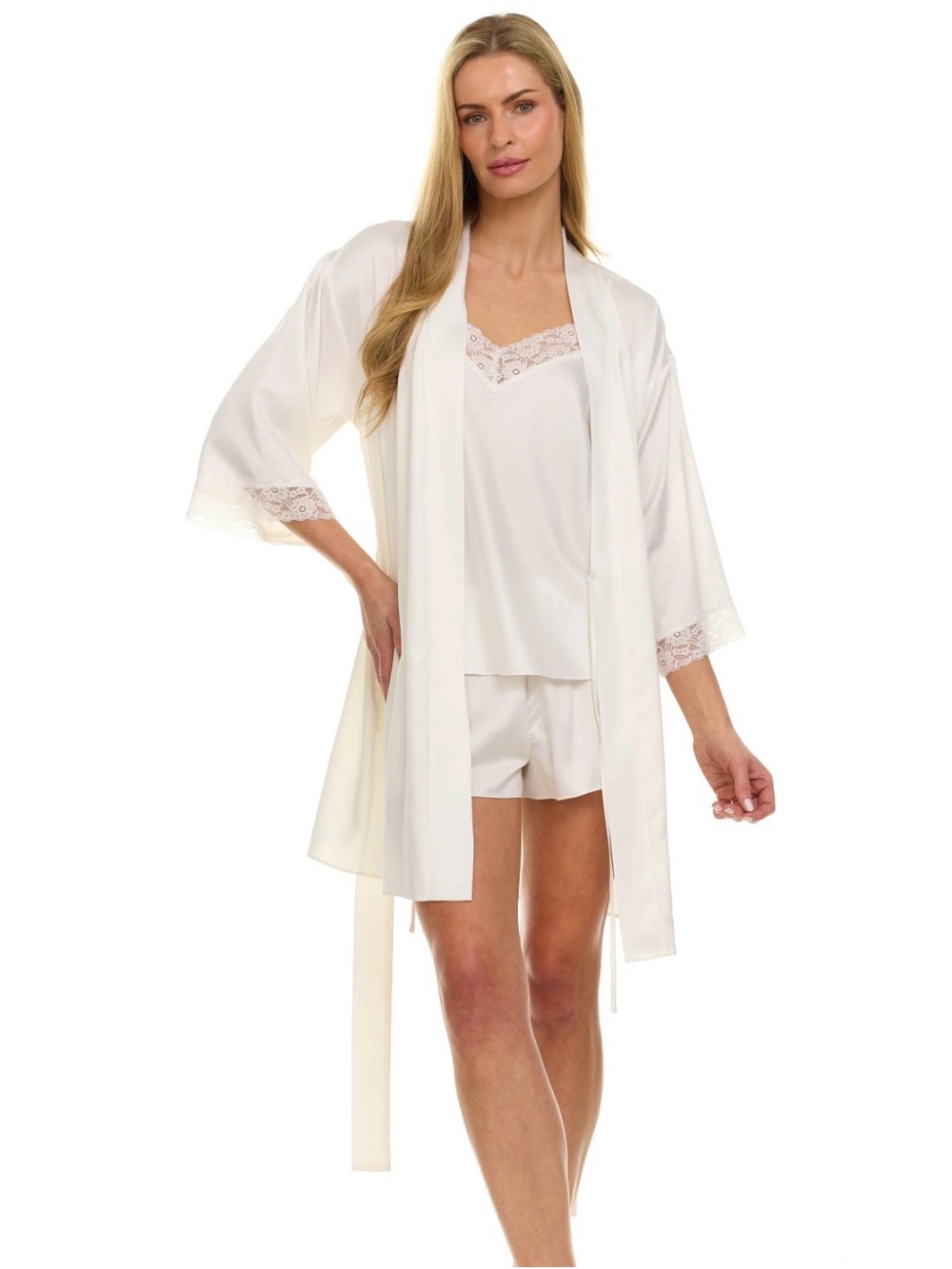 Flora Nikrooz Ivory Lace-Trim Bridal Robe & PJ Set - Anthropologie Exclusive